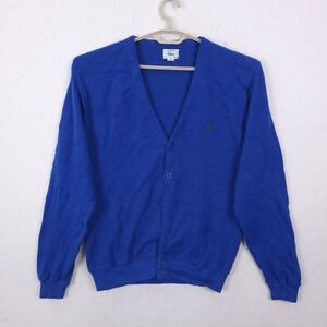Izod Lacoste Cardigan Sweater Mens Large Blue Vintage Cotton V-Neck USA Made